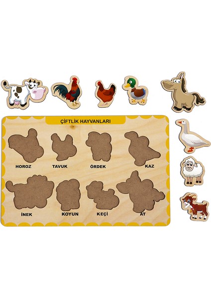 Ahşap Bul Tak Eğitici 2 Adet Yapboz Puzzle Seti