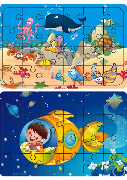 Ahşap 24 Parça Eğitici 2 Adet Yapboz Puzzle Seti
