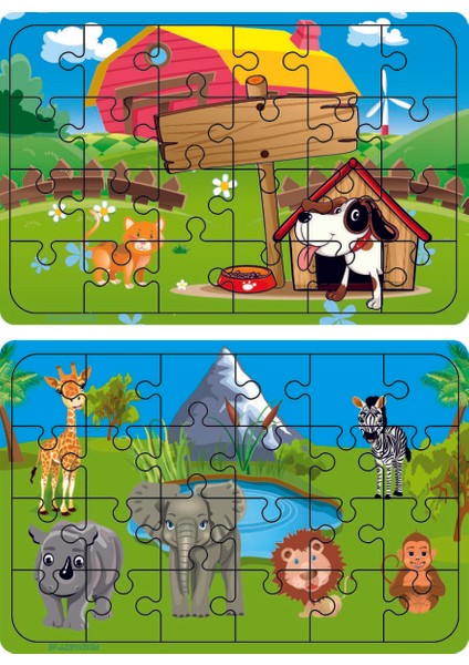 Ahşap 24 Parça Eğitici 2 Adet Yapboz Puzzle Seti