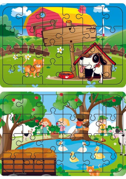 Ahşap 24 Parça Eğitici 2 Adet Yapboz Puzzle Seti