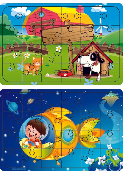 Ahşap 24 Parça Eğitici 2 Adet Yapboz Puzzle Seti
