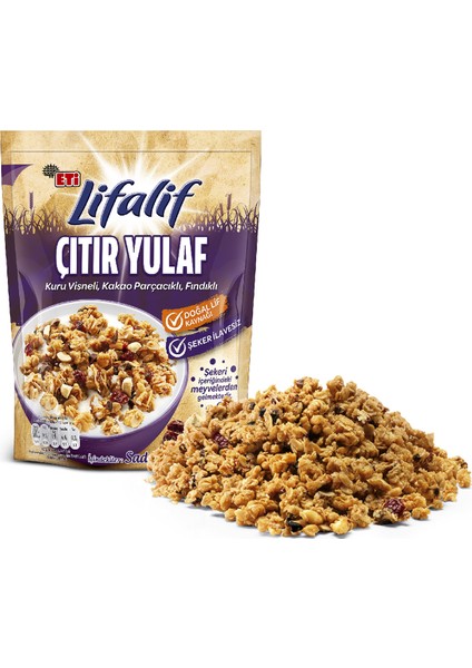 Lifalif Çıtır Yulaf Vişneli, Kakaolu, Fındıklı 200 g x 6 Adet