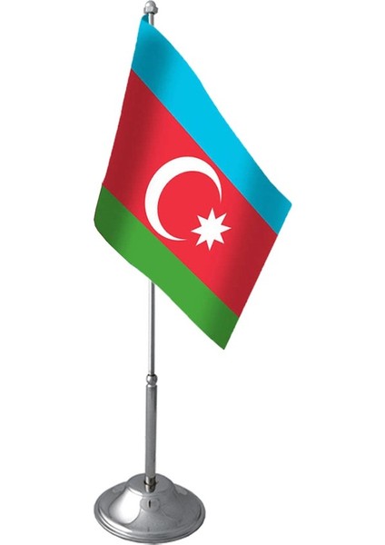 Tekli Azerbaycan Masa Bayrağı 15x22,5 cm Çiftkat Saten Kumaşlı