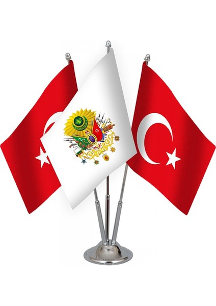 Üçlü Osmanlı Tuğrası Masa Bayrağı Takımı