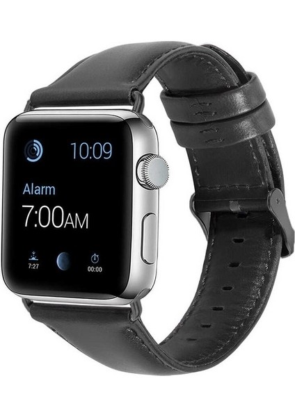 Apple Watch Nike 5 40MM Uyumlu Kordon Luxury Leather Hakiki Deri Saat Kordonu 40/zlu--Siyah