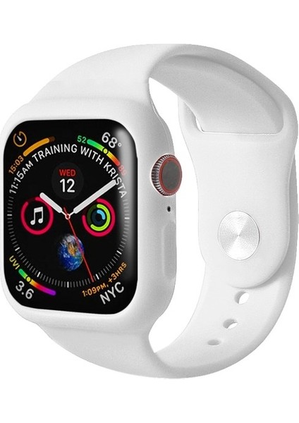 Apple Watch Nike 3 42MM Uyumlu Kordon Çerçeve Korumalı 360 Silikon Saat Kordonu 42/l7--Beyaz