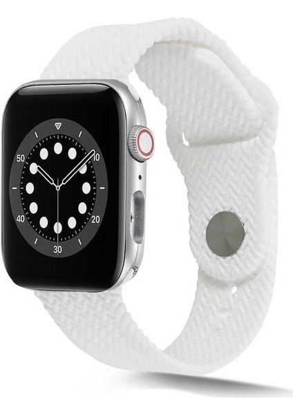 Apple Watch Nike 3 38MM Uyumlu Kordon Hasır Örgü Görünüm Silikon Saat Kordonu 38/K37--BEYAZ