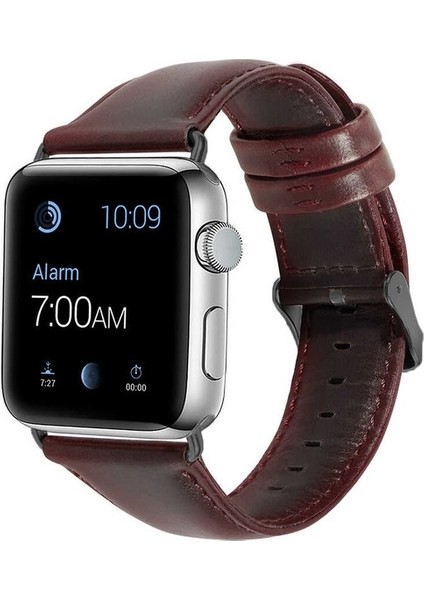 Apple Watch Se 44MM Uyumlu Kordon Luxury Leather Hakiki Deri Saat Kordonu 44/zlu--Mor