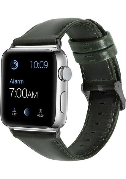 Apple Watch Nike 6 44MM Uyumlu Kordon Luxury Leather Hakiki Deri Saat Kordonu 44/zlu--Koyu Yeşil