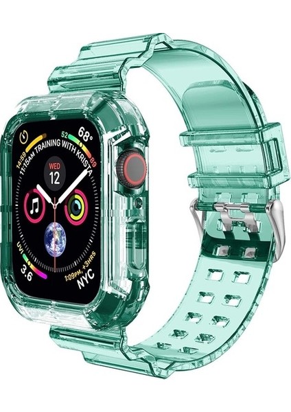 Apple Watch Edition 3 38MM Uyumlu Kordon Çerçeve Korumalı Transparan Saat Kordonu 38/K27--YEŞIL