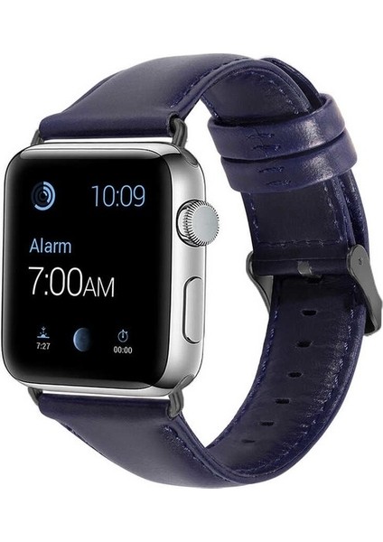 Apple Watch Nike 6 44MM Uyumlu Kordon Luxury Leather Hakiki Deri Saat Kordonu 44/zlu--Lacivert