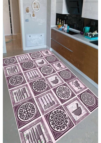Antibakteriyel Kaymaz Dot Taban Yıkanabilir Dijital Baskı Mutfak Halısı MRC2590