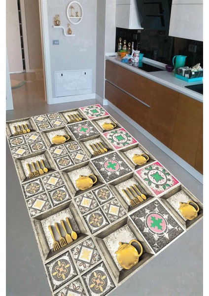 Antibakteriyel Kaymaz Dot Taban Yıkanabilir Dijital Baskı Mutfak Halısı MRC2509