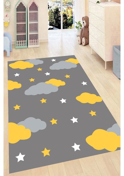 Antibakteriyel Kaymaz Dot Taban Yıkanabilir Dijital Baskı Çocuk Halısı MRC2637