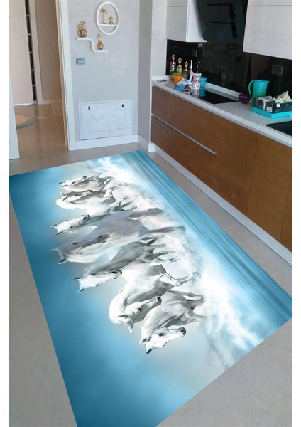 Antibakteriyel Kaymaz Dot Taban Yıkanabilir Dijital Baskı Mutfak Halısı MRC2588