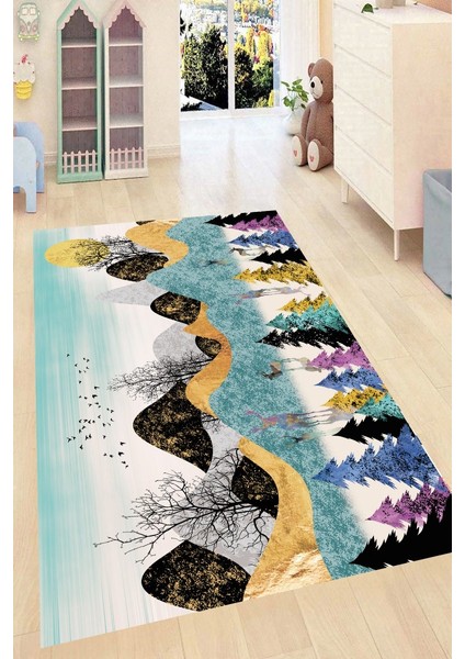 Antibakteriyel Kaymaz Dot Taban Yıkanabilir Dijital Baskı Çocuk Halısı MRC2291