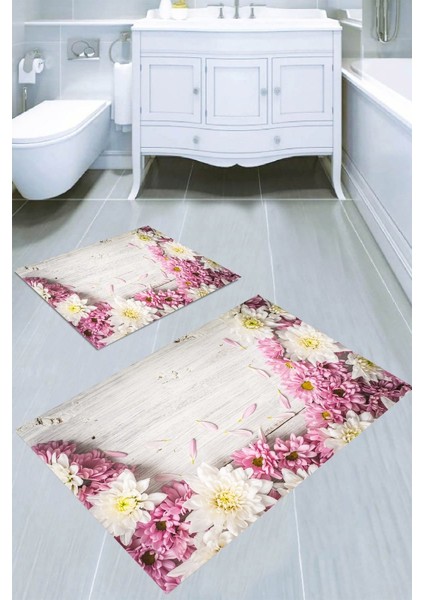 Kaymaz Taban Yıkanabilir 2'li Banyo Paspası (50X60 cm - 60X100 Cm) BRC5105