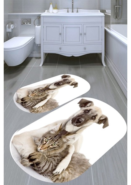 Kaymaz Taban Yıkanabilir 2'li Banyo Paspası (50X60 cm - 60X100 Cm) BRC5026