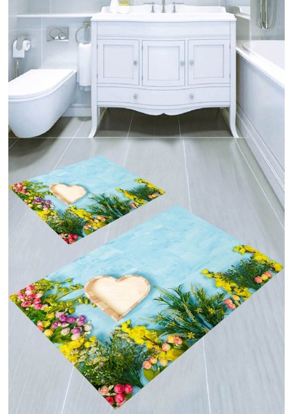 İnka Halı Kaymaz Taban Yıkanabilir 2'li Banyo Paspası (50X60 cm - 60X100 Cm) BRC5077