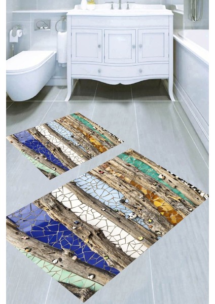 Kaymaz Taban Yıkanabilir 2'li Banyo Paspası (50X60 cm - 60X100 Cm) BRC5165