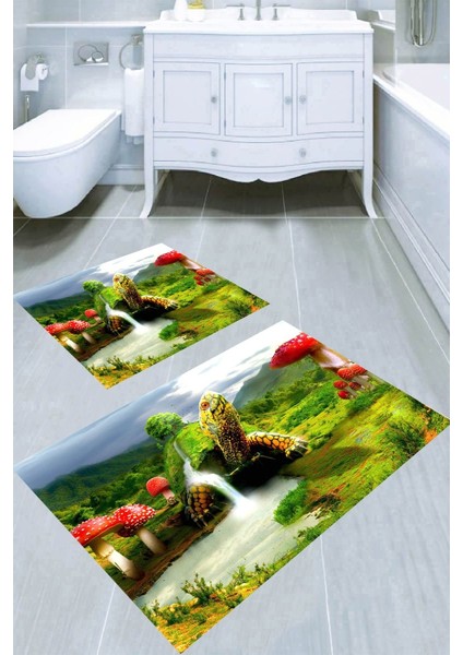 İnka Halı Kaymaz Taban Yıkanabilir 2'li Banyo Paspası (50X60 cm - 60X100 Cm) BRC5177