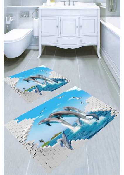 Kaymaz Taban Yıkanabilir 2'li Banyo Paspası (50X60 cm - 60X100 Cm) BRC5203