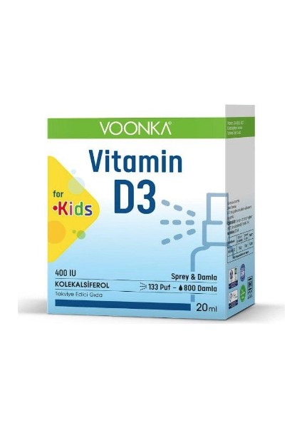 Çocuklar Için D3 Vitamini 400 Iu Sprey & Damla 20 ml