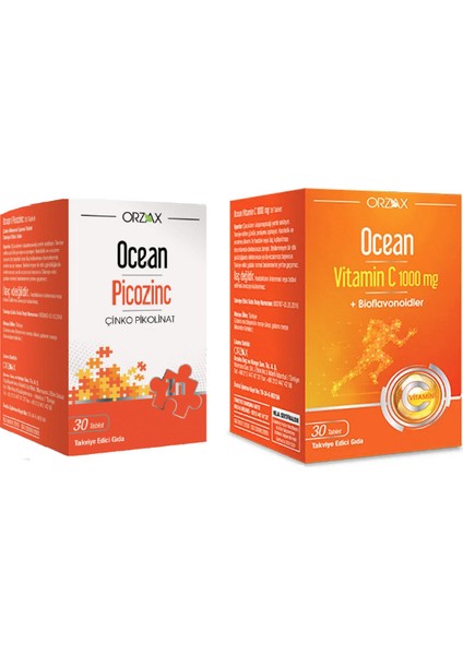 Ocean Çinko Takviyesi 15 Mg 30 Tablet + C Vitamini 1000 Mg 30 Tablet