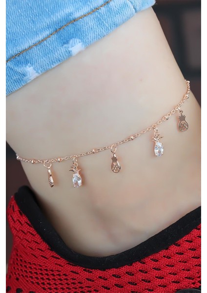 Zirkon Taşlı Rose Renk Ananaslı Hal Hal