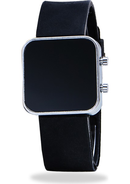 Yeni Silver Renk LED Ekran Siyah Silikon Kordonlu Yetişkin Kız Kadın Unisex Kol Saat ST-303725