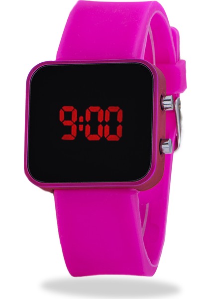 Pembe Kare Dijital LED Ekran Pembe Silikon Kordonlu Bayan Saat ST-303620