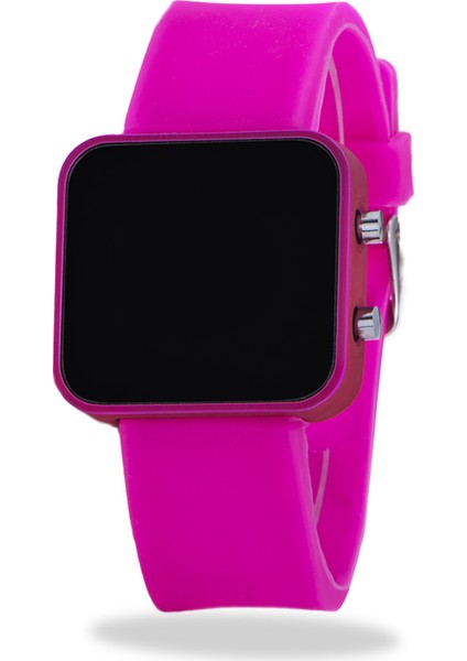Pembe Kare Dijital LED Ekran Pembe Silikon Kordonlu Bayan Saat ST-303620