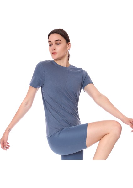 Spo-Assymetric Tee Kadın Lacivert Günlük Stil Tişört 712107-LCV