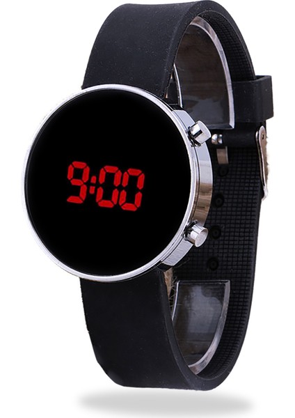 LED Watch Unisex Gümüş Renk Kasa Siyah Silikon Kordon Dijital Kol Saati ST-303531