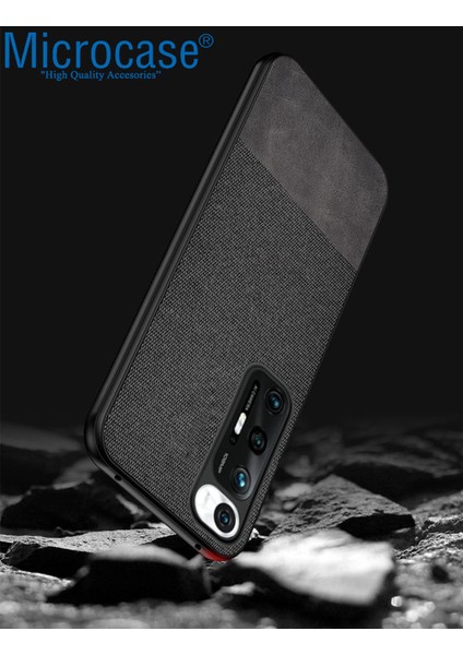 Xiaomi Mi 10S Fabrik Serisi Kumaş ve Deri Desen Kılıf - Siyah