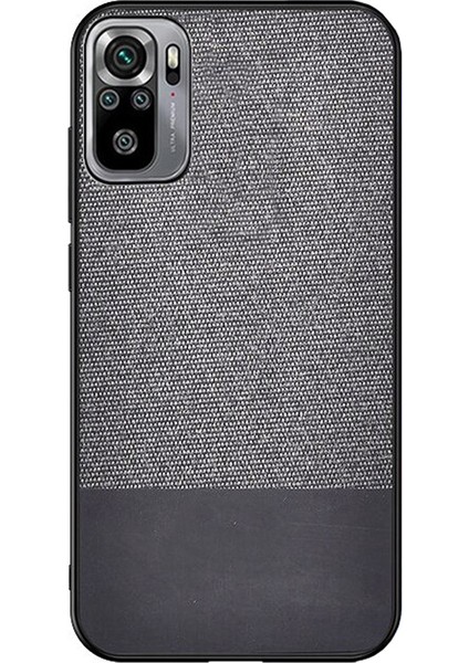 Xiaomi Redmi Note 10 Fabrik Serisi Kumaş ve Deri Desen Kılıf - Gri