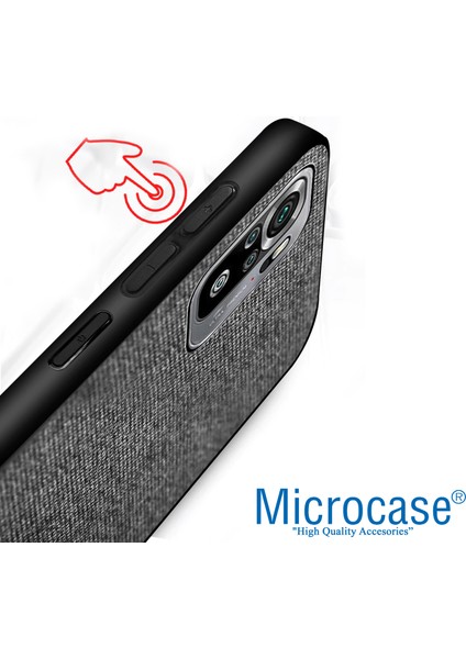 Xiaomi Redmi Note 10 Fabrik Serisi Kumaş ve Deri Desen Kılıf - Gri