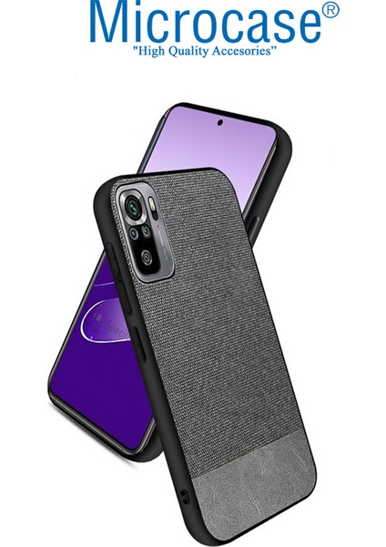 Xiaomi Redmi Note 10 Fabrik Serisi Kumaş ve Deri Desen Kılıf - Gri