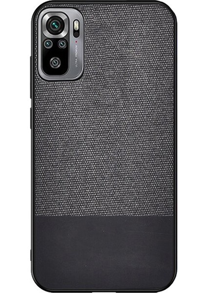Xiaomi Redmi Note 10S Fabrik Serisi Kumaş ve Deri Desen Kılıf - Siyah