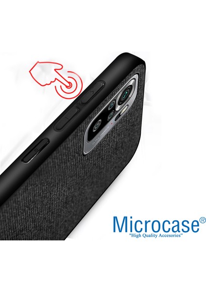 Xiaomi Redmi Note 10S Fabrik Serisi Kumaş ve Deri Desen Kılıf - Siyah