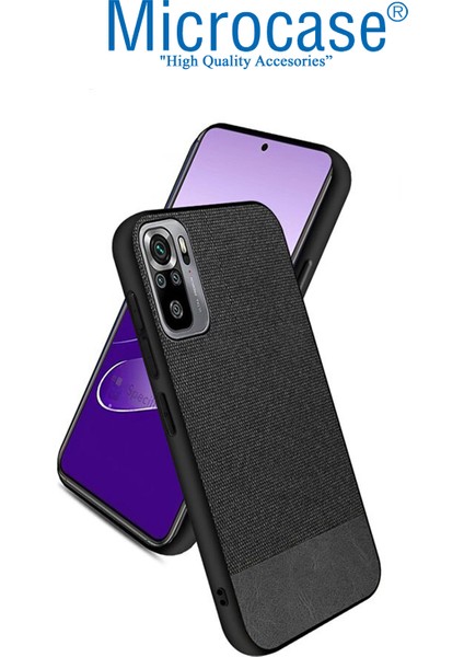 Xiaomi Redmi Note 10S Fabrik Serisi Kumaş ve Deri Desen Kılıf - Siyah