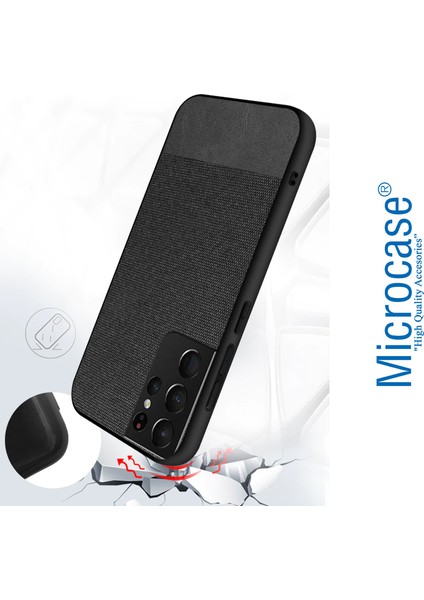 Samsung Galaxy S21 Ultra Fabrik Serisi Kumaş ve Deri Desen Kılıf - Siyah fırsatları