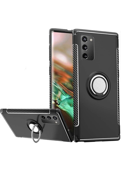 Samsung Galaxy Note 20 Yüzük Standlı Armor Silikon Kılıf - Siyah