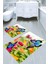 Renkli Laleler ve Kelebek Desenli Kaymaz Taban Yıkanabilir 2'li Desenli Banyo Paspası (50X60 cm - 60X100 Cm) 1