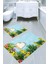 Tahta Kalp ve Çiçek Desenli Kaymaz Taban Yıkanabilir 2'li Desenli Banyo Paspası (50X60 cm - 60X100 Cm) 1