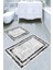 Gri Zemin Eskitme Çerçeve Desenli Kaymaz Taban Yıkanabilir 2'li Desenli Banyo Paspası (50X60 cm - 60X100 Cm) 1