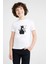 Silhouette Black Cat Playing Violin Baskılı Unisex Çocuk Beyaz T-Shirt 1