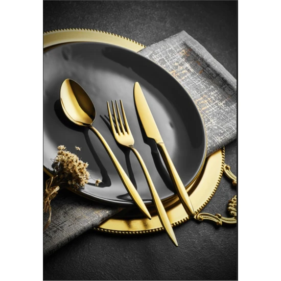 Dilay Çelik Cemre Gold Titanyum 72 Parça Çatal Kaşık Bıçak Seti