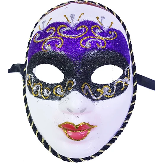 Tam İthalat Mor Renk Masquerade Simli Yılbaşı Parti Maskesi Tam Yüz Yetişkin
