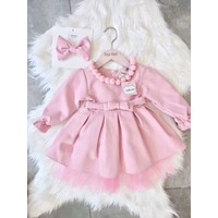 Ponpon Yaka Kız Bebek Elbise /Toka Hediyeli